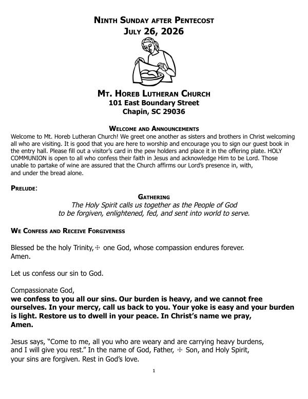 Cover of Bulletin for Sunday July 26th