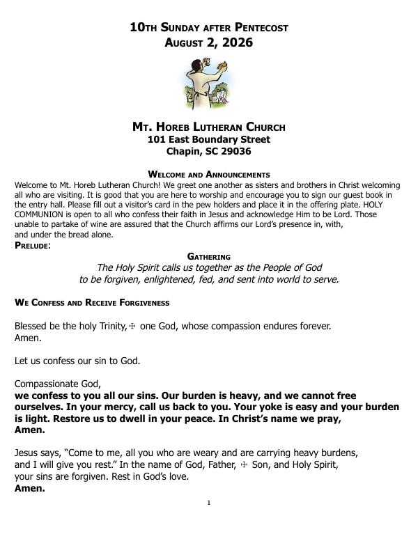 Cover of Bulletin for Sunday August 2nd