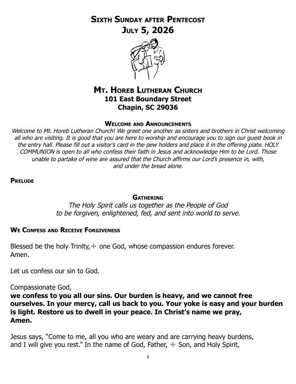 Cover of Bulletin for Sunday July 5th