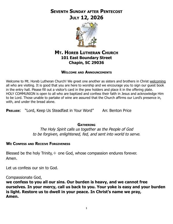 Cover of Bulletin for Sunday July 12th